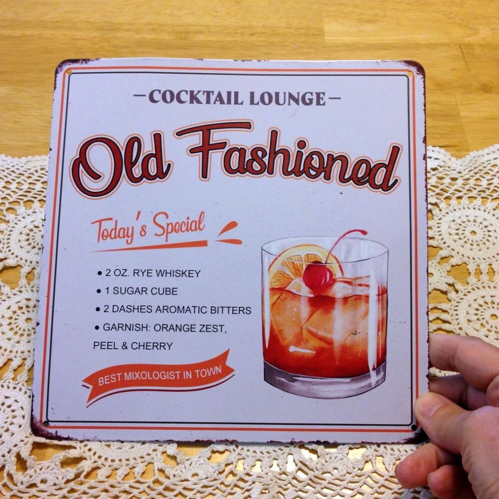 Bar Accessories, Old Fashioned Recipe Bar Decor, thin metal sign, new